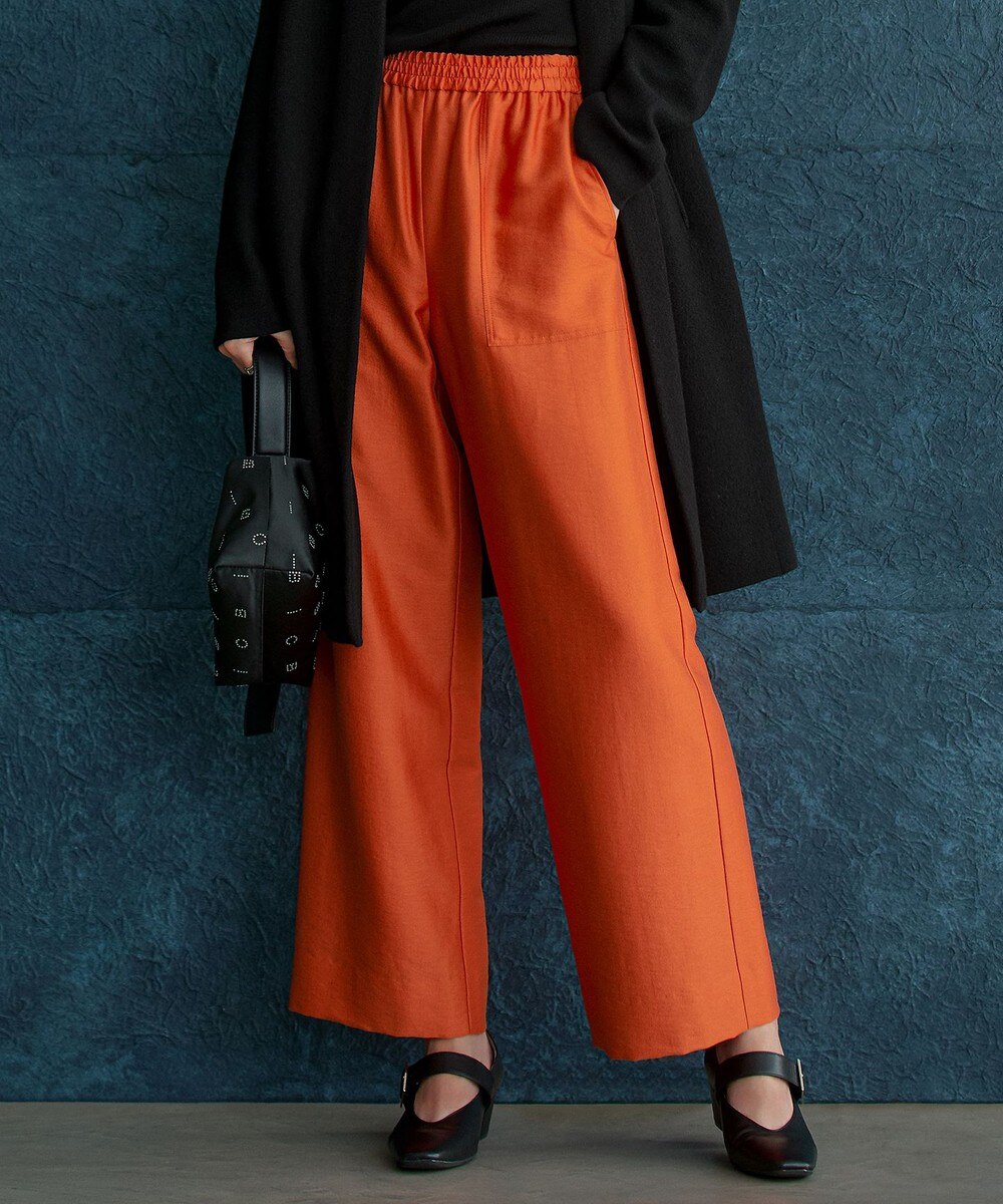 【オンワード】 ICB>パンツ 【洗える】ウールワッシャーツイル ワイドストレートパンツ オレンジ 2 レディース