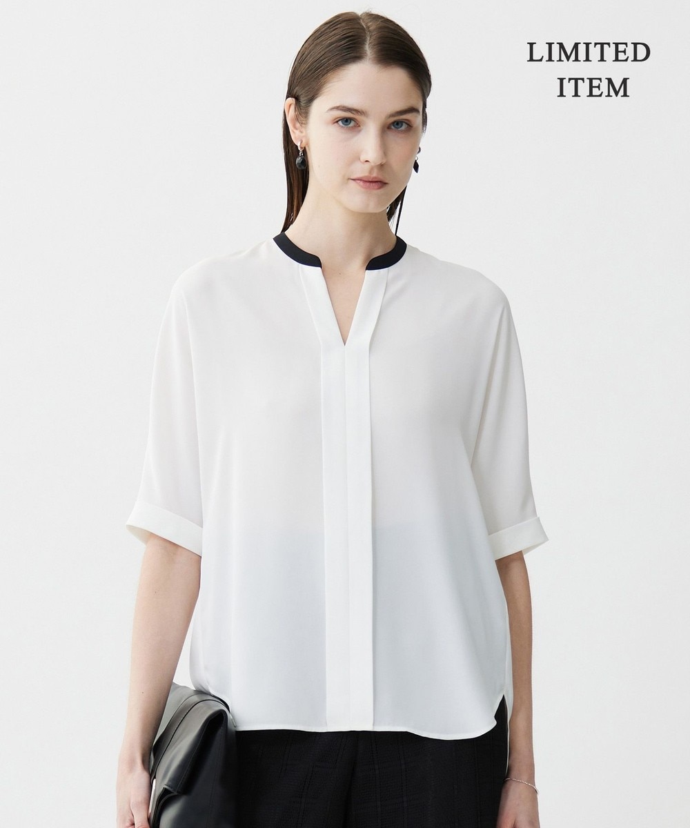 【オンワード】 ICB L(大きいサイズ)>トップス 【人気のため新色追加・WEB限定・接触冷感・UVケア・速乾・洗える】BackSatinAmunzen 5分袖キーネックブラウス オフホワイト×ブラック XL レディース 【オンワード】 ICB L(大きいサイズ)>トップス 【人気のため新色追加・WEB限定・接触冷感・UVケア・速乾・洗える】BackSatinAmunzen 5分袖キーネックブラウス オフホワイト×ブラック XL レディース