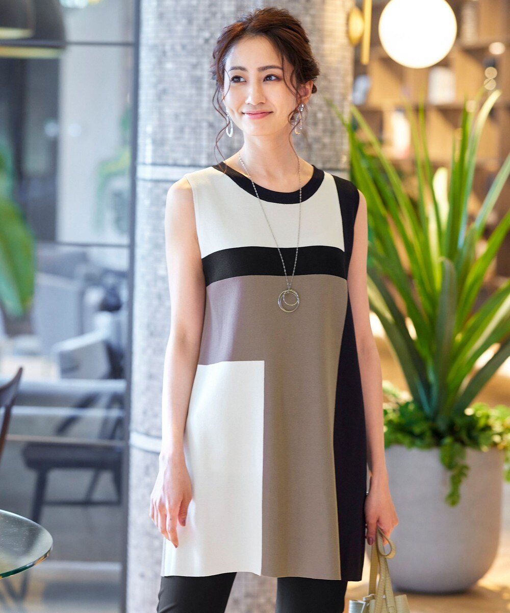 【洗える】体型カバーも叶うカラーブロック配色ニットチュニック