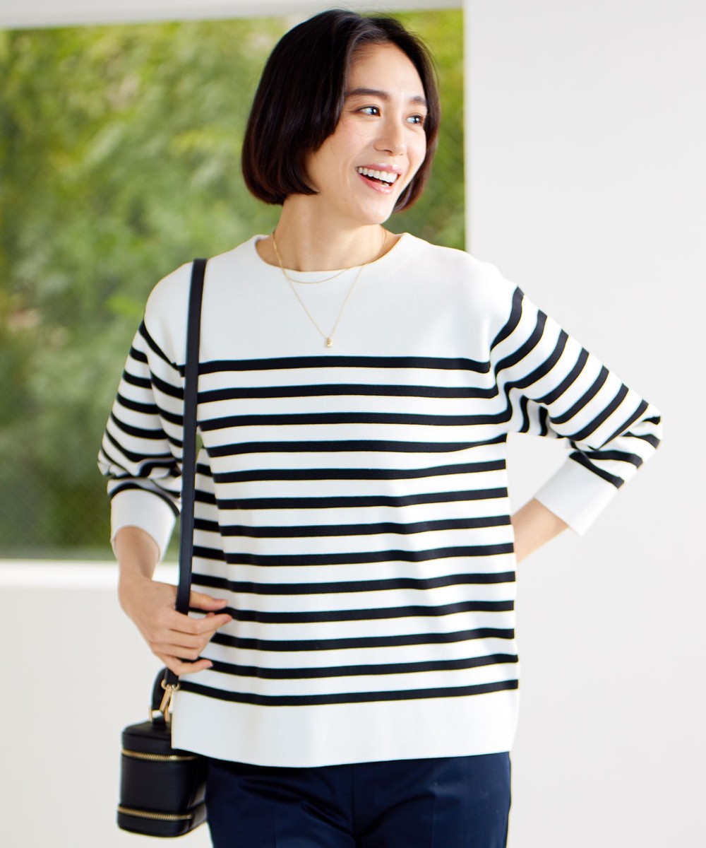 【オンワード】 自由区>トップス 【WEB限定カラーあり・洗える】ドライコットンハイゲージプルオーバー ニット ホワイト×ブラック 38 レディース 【オンワード】 自由区>トップス 【WEB限定カラーあり・洗える】ドライコットンハイゲージプルオーバー ニット ホワイト×ブラック 38 レディース