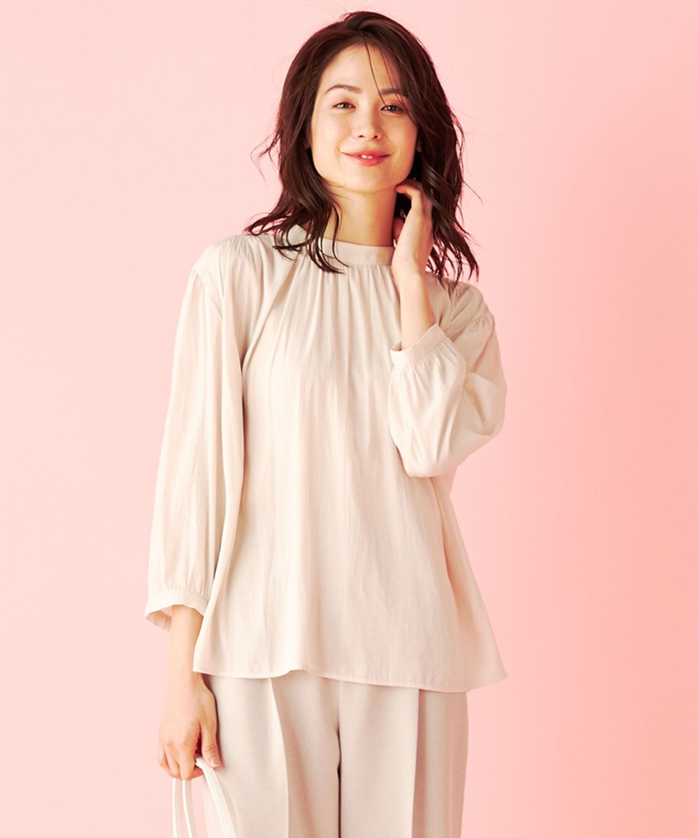 【オンワード】 any FAM L>トップス 洗える!サテンギャザーブラウス ライトグレー 4 レディース 【送料無料】