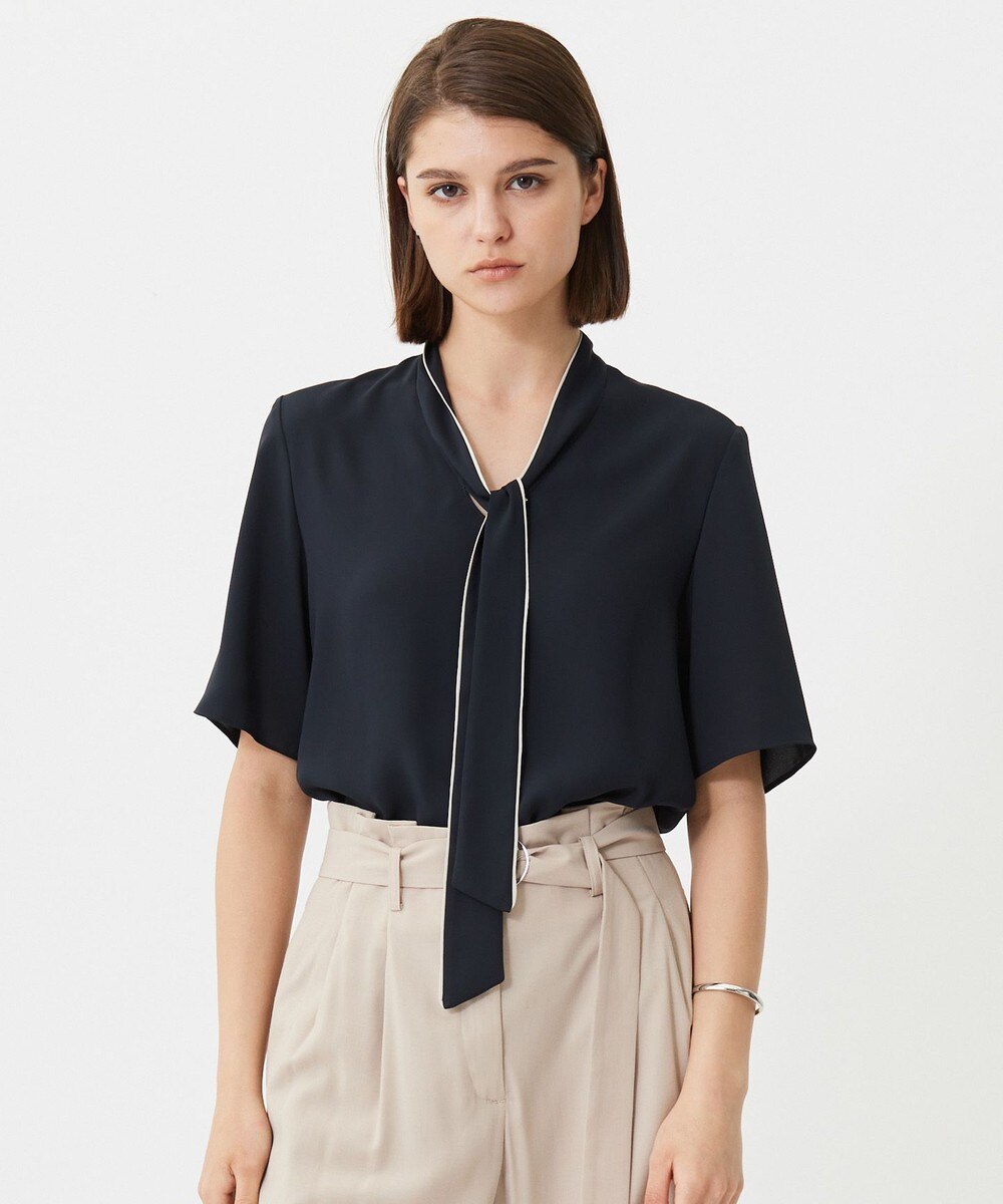 【オンワード】 ICB L(大きいサイズ)>トップス 【人気のため新色追加・接触冷感・UVケア・洗える】BackSatinAmunzen 5分袖配色ボウタイブラウス ネイビー XL レディース 【オンワード】 ICB L(大きいサイズ)>トップス 【人気のため新色追加・接触冷感・UVケア・洗える】BackSatinAmunzen 5分袖配色ボウタイブラウス ネイビー XL レディース