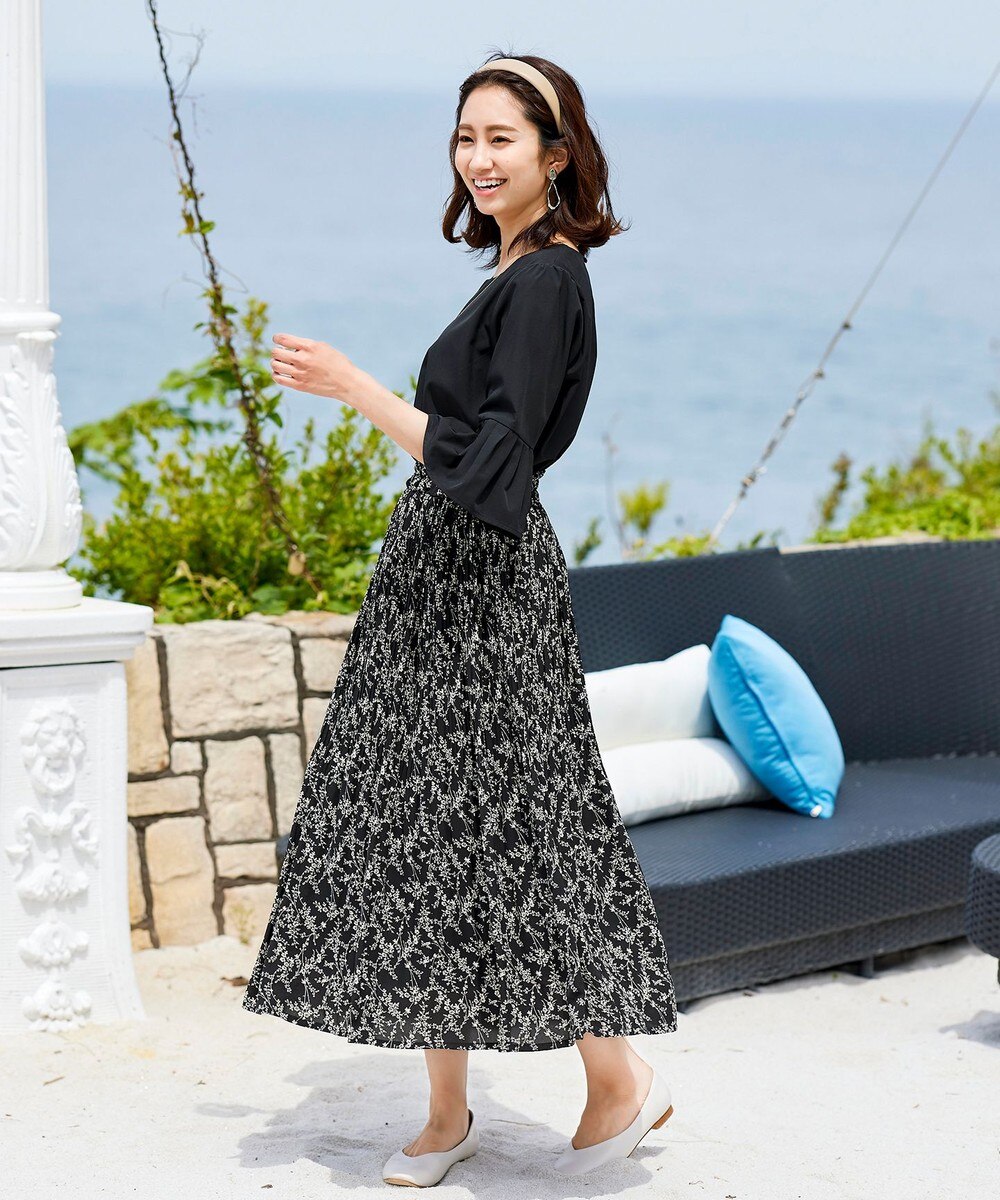 【洗える】大人上品なウエストフリルプリントスカート