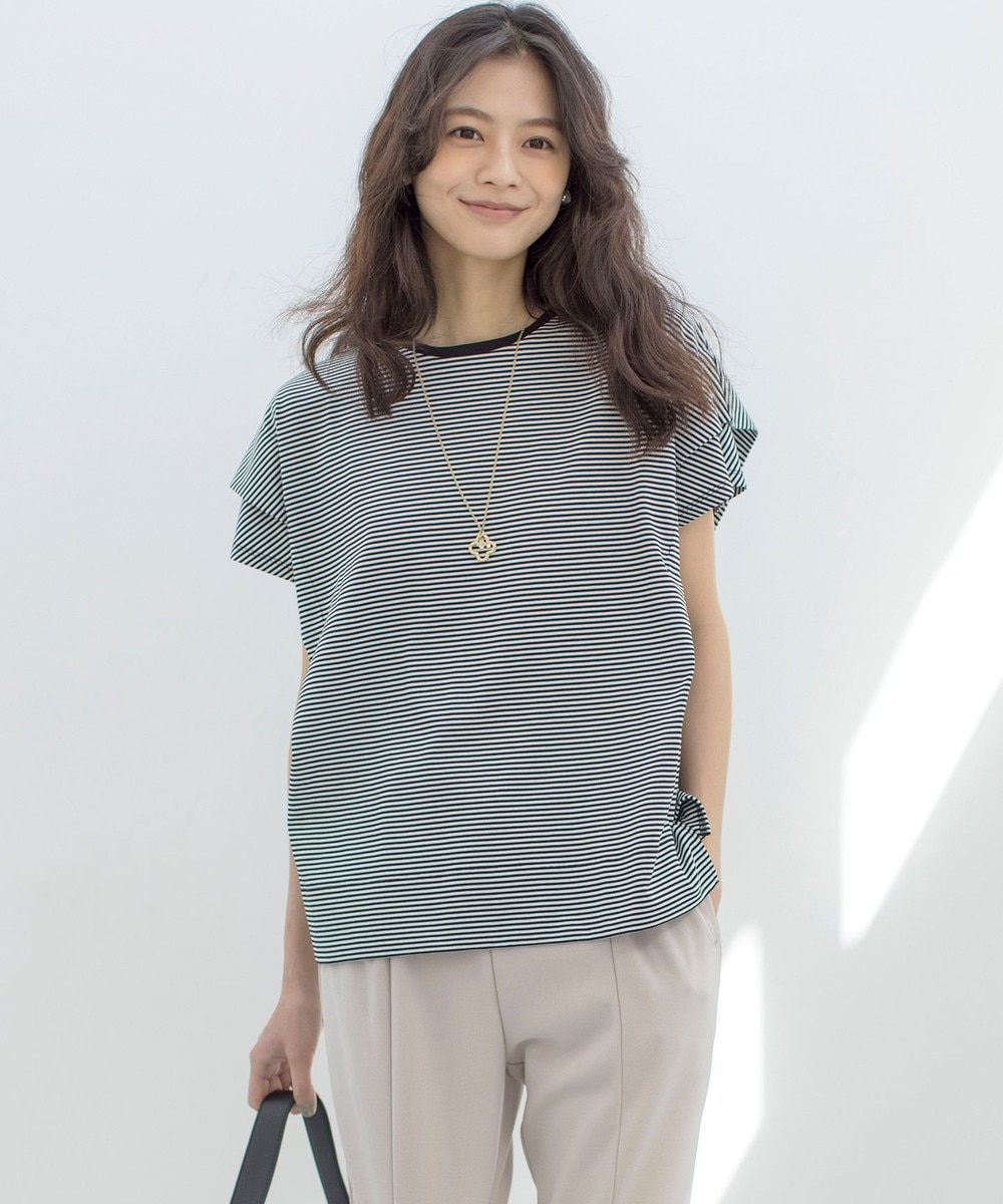 【オンワード】 組曲 S(小さいサイズ)>トップス IZAコットンドルマンスリーブ Tシャツ モノトーンストライプ S2 レディース 【オンワード】 組曲 S(小さいサイズ)>トップス IZAコットンドルマンスリーブ Tシャツ モノトーンストライプ S2 レディース