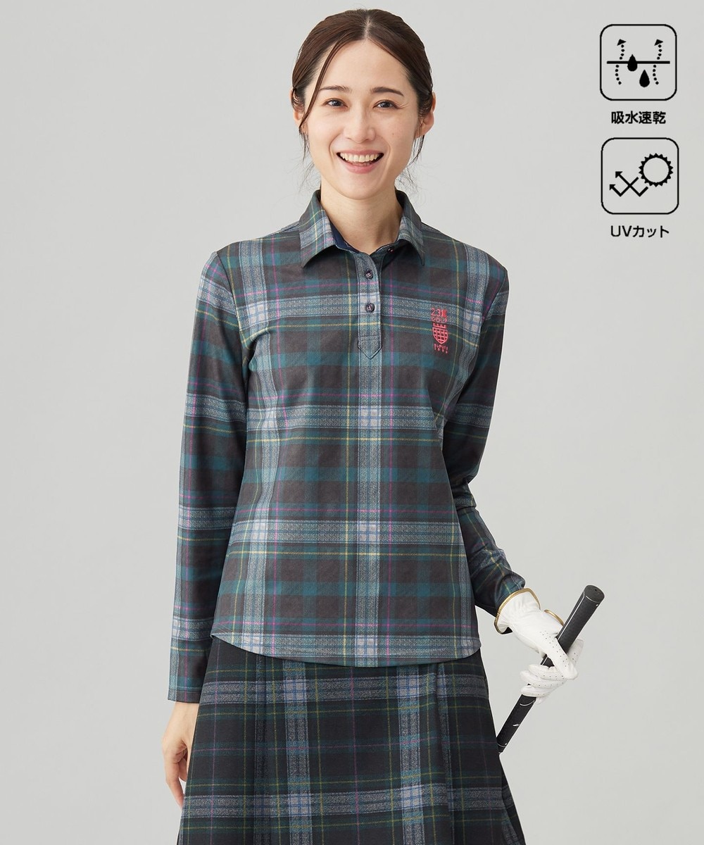 【オンワード】 23区GOLF>トップス 【WOMEN】チェック長袖ポロシャツ ダークグリーン 3 レディース 【オンワード】 23区GOLF>トップス 【WOMEN】チェック長袖ポロシャツ ダークグリーン 3 レディース