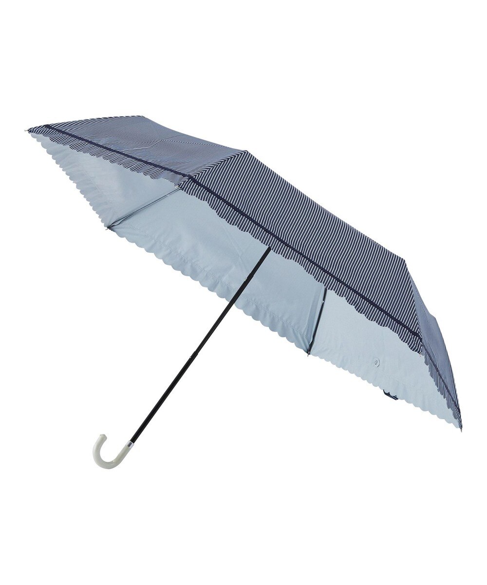 MOONBAT>ファッション雑貨 estaa 晴雨兼用 折りたたみ傘 ストライプ 日傘 遮光 遮熱 UV ディープブルー 親骨50cm レディースの画像