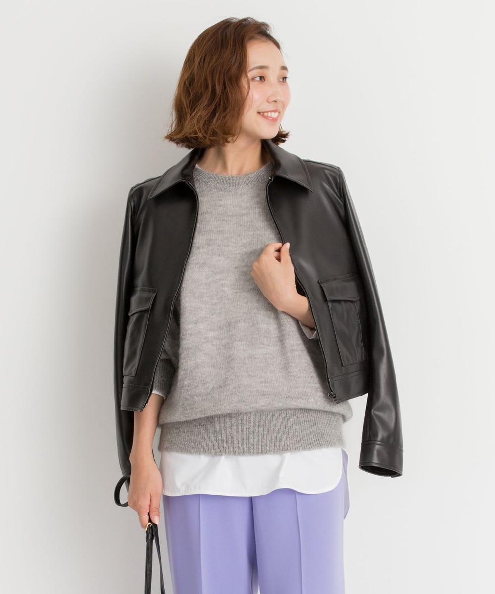 【オンワード】 23区>ジャケット/アウター エコレザー ジャケット ブラック 36 レディース 【送料無料】