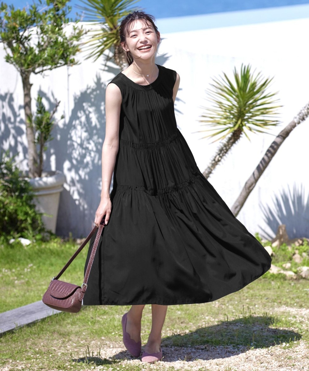 【洗える】後ろリボンシャーリングワンピース