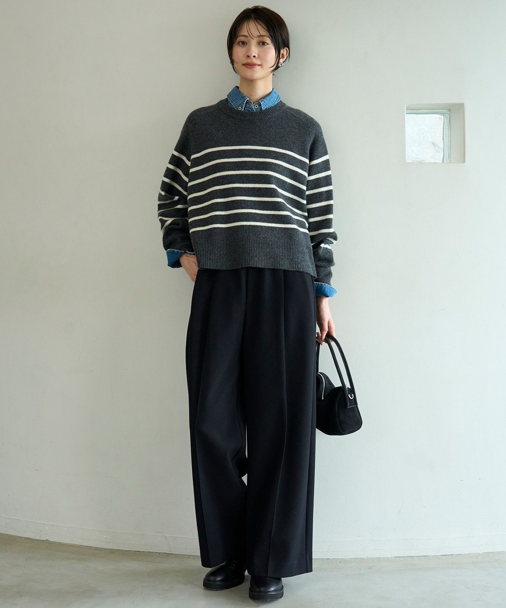 【オンワード】 UNFILO>パンツ 【洗える】ブラッシュドジャージー ワイドパンツ ブラック L レディース 【オンワード】 UNFILO>パンツ 【洗える】ブラッシュドジャージー ワイドパンツ ブラック L レディース