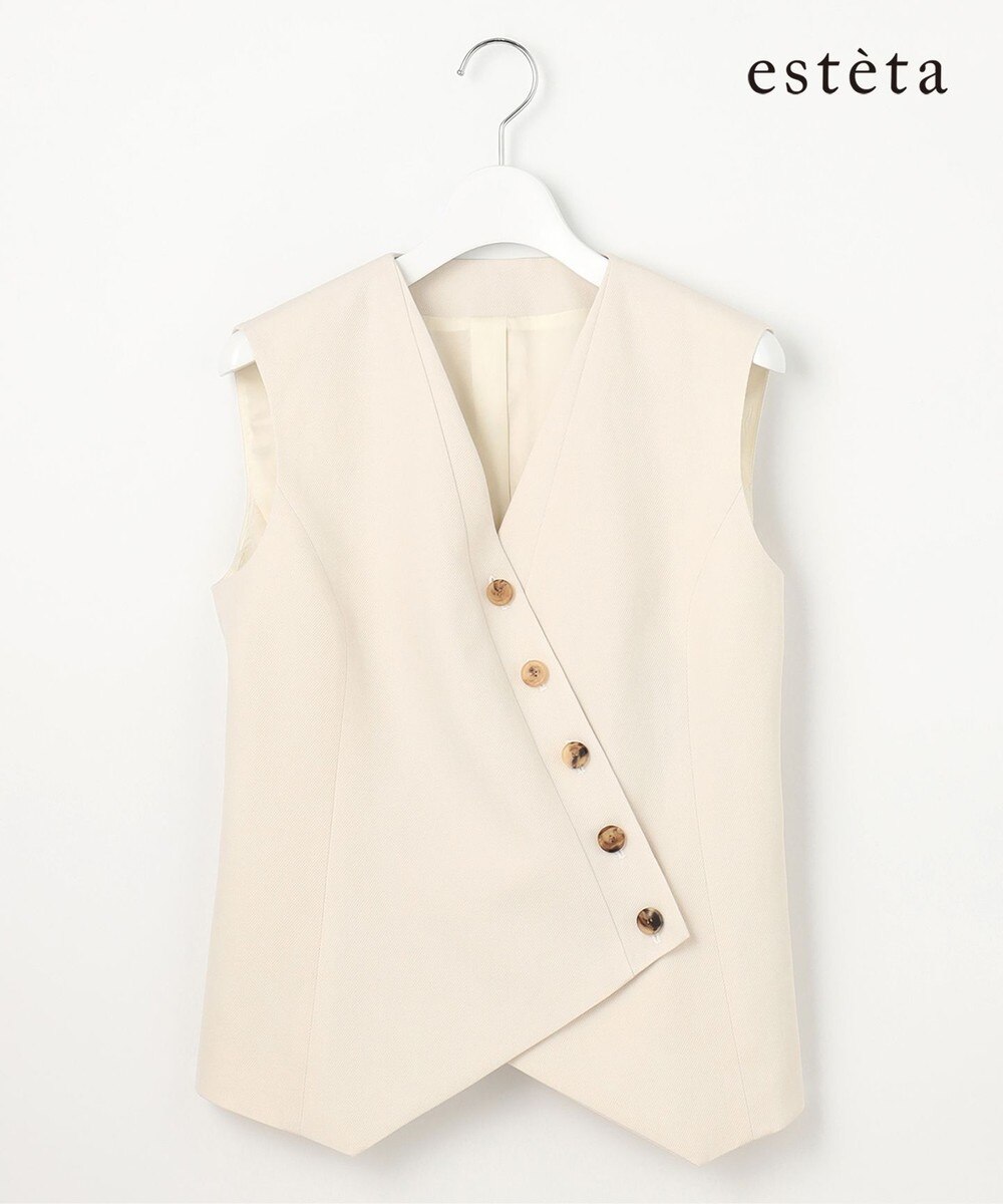 【オンワード】 23区>トップス 【エステータ】ウールリネン アシンメトリーボタン ベスト ホワイト 6 レディース