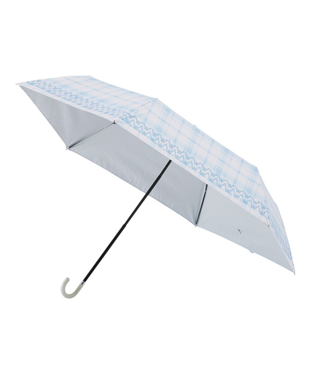 MOONBAT>ファッション雑貨 estaa 晴雨兼用 折りたたみ傘 チェック 日傘 遮光 遮熱 UV ペールスカイ 親骨50cm レディースの画像