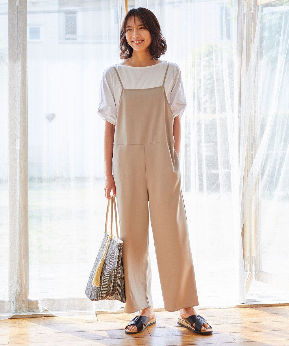 【オンワード】 any FAM>オールインワン・サロペット 【UVケア・接触冷感】リネンライクキャミ ロンパース ブラック 3 レディース 【送料無料】