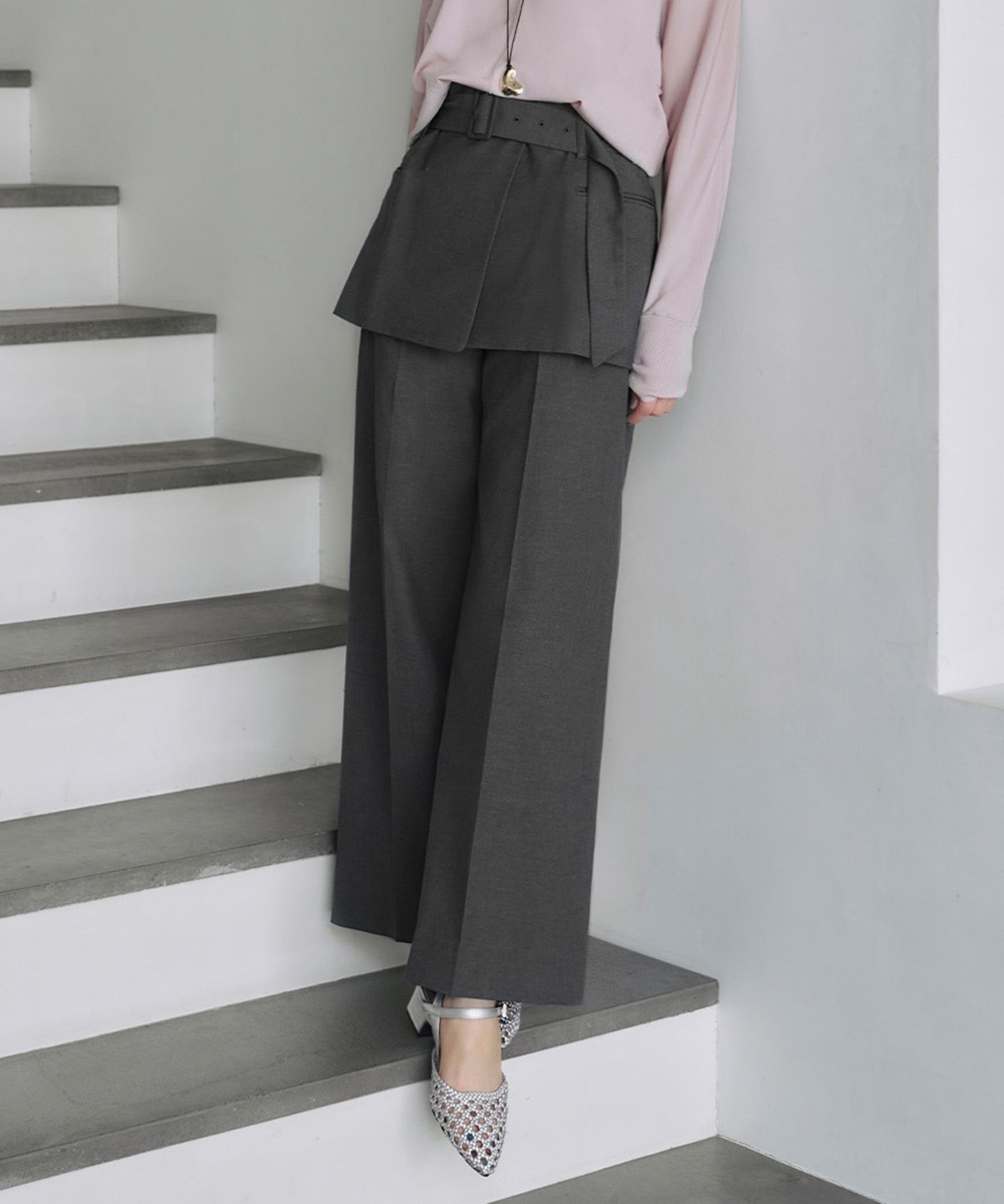 【オンワード】 ICB>パンツ 【接触冷感・UVケア・撥水・洗える】LooseWeave スカートレイヤードワイドパンツ チャコール 4 レディース 【オンワード】 ICB>パンツ 【接触冷感・UVケア・撥水・洗える】LooseWeave スカートレイヤードワイドパンツ チャコール 4 レディース