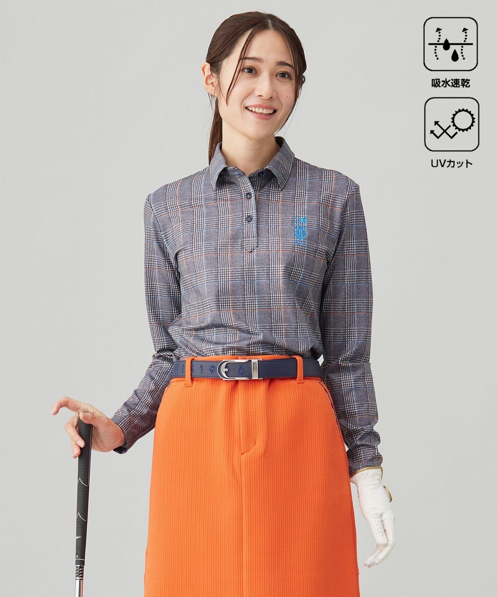 【オンワード】 23区GOLF>トップス 【WOMEN】チェック長袖ポロシャツ ネイビー 2 レディース