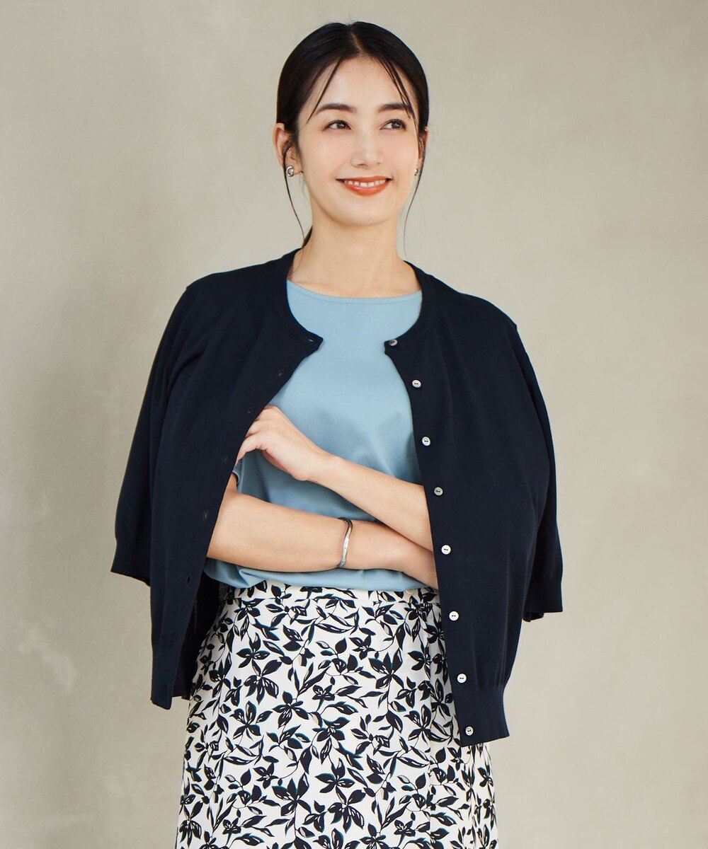 【オンワード】 J.PRESS LADIES S（小さいサイズ）>トップス 【洗える・抗菌防臭】コットンアセテート クルーネック カーディガン ネイビー S レディース