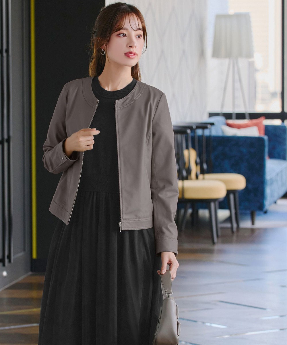 【本革】ノーカラーシープレザージャケット