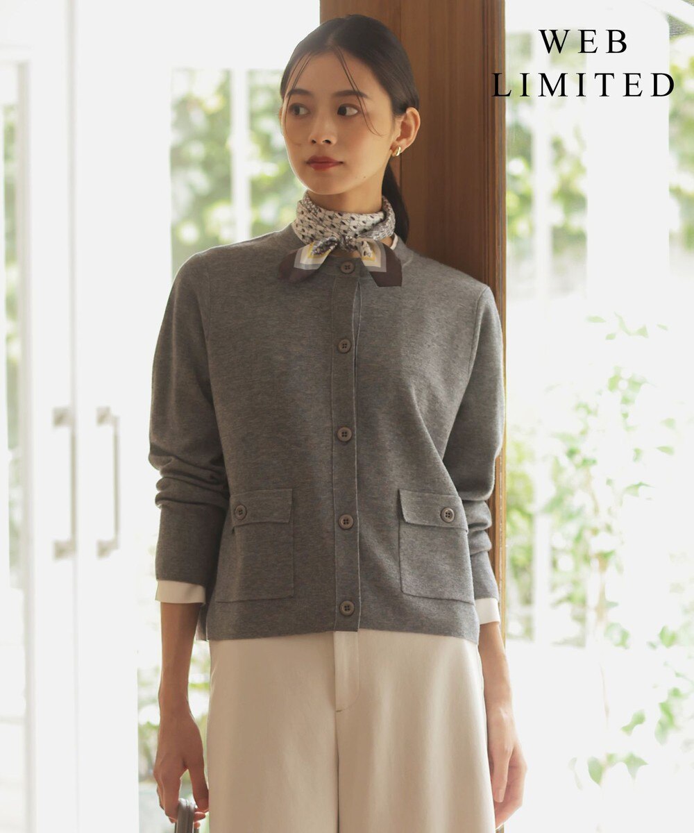 【オンワード】 J.PRESS LADIES L（大きいサイズ）>トップス 【WEB限定・洗える】WORSTED WOOL クルーネック カーディガン 【WEB限定】トップグレー T13 レディース