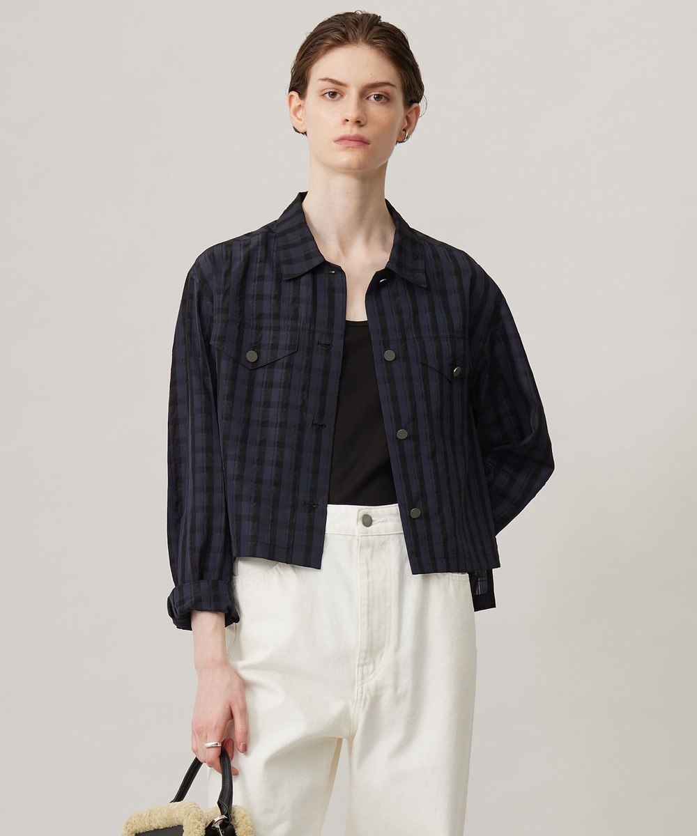 【オンワード】 ICB>ジャケット/アウター シアーチェックジャカード クロップドジャケット ネイビー×ブラック 6 レディース 【オンワード】 ICB>ジャケット/アウター シアーチェックジャカード クロップドジャケット ネイビー×ブラック 6 レディース