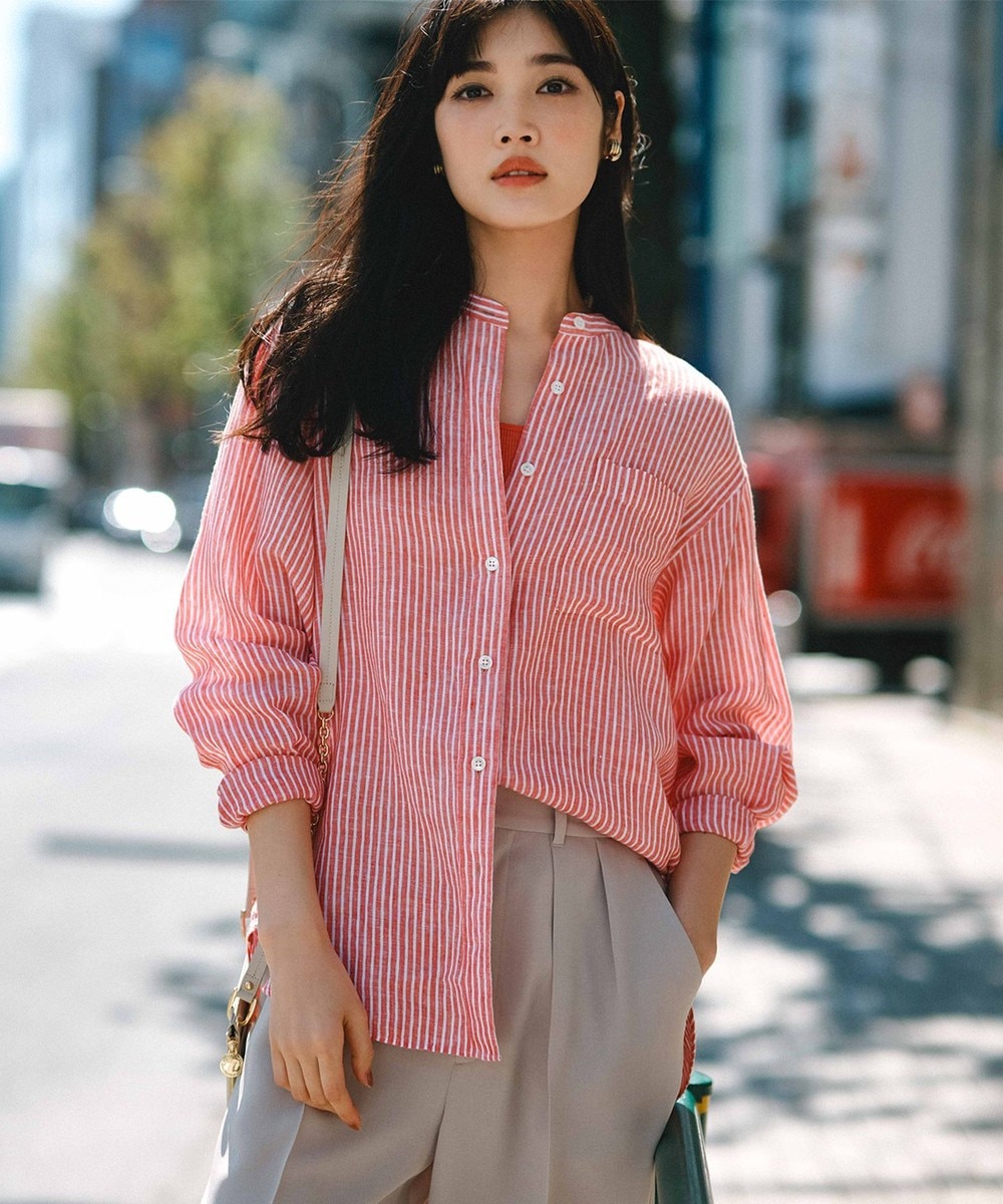 【オンワード】 23区>トップス 【洗える】LIBECO バンドカラー シャツ オレンジストライプ 38 レディース 【オンワード】 23区>トップス 【洗える】LIBECO バンドカラー シャツ オレンジストライプ 38 レディース