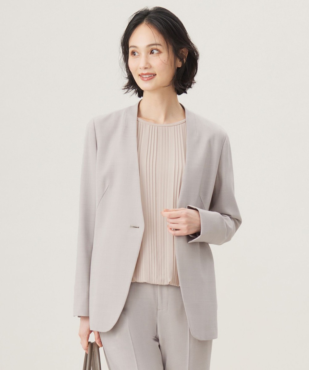 【オンワード】 自由区>ジャケット/アウター 【セットアップ対応・洗える】ウールブレンドセットアップノーカラー ジャケット ライトグレー 40 レディース 【オンワード】 自由区>ジャケット/アウター 【セットアップ対応・洗える】ウールブレンドセットアップノーカラー ジャケット ライトグレー 40 レディース