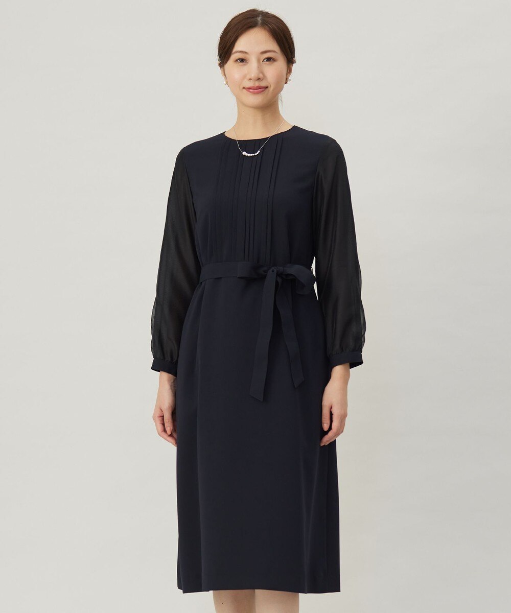 【オンワード】 J.PRESS LADIES S（小さいサイズ）>ワンピース 【洗える】ノルディス2wayジョーゼット タックディテール ワンピース ネイビー P5 レディース