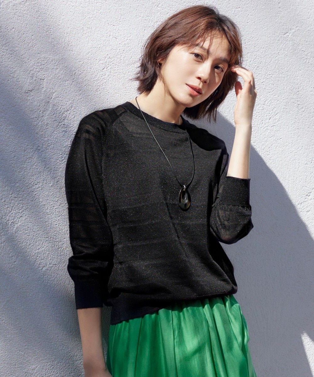 【オンワード】 自由区 S(小さいサイズ)>トップス 【ワコールコラボ】【洗える】シアーボーダー ニット ブラック 32 レディース 【オンワード】 自由区 S(小さいサイズ)>トップス 【ワコールコラボ】【洗える】シアーボーダー ニット ブラック 32 レディース