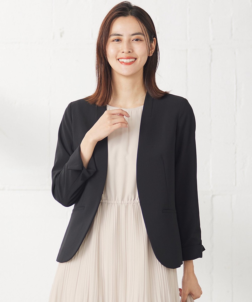 【オンワード】 ANY SIS>ジャケット/アウター 【セットアップ可】セレモニーダブルクロス カラーレスジャケット ブラック 2 レディース 【オンワード】 ANY SIS>ジャケット/アウター 【セットアップ可】セレモニーダブルクロス カラーレスジャケット ブラック 2 レディース