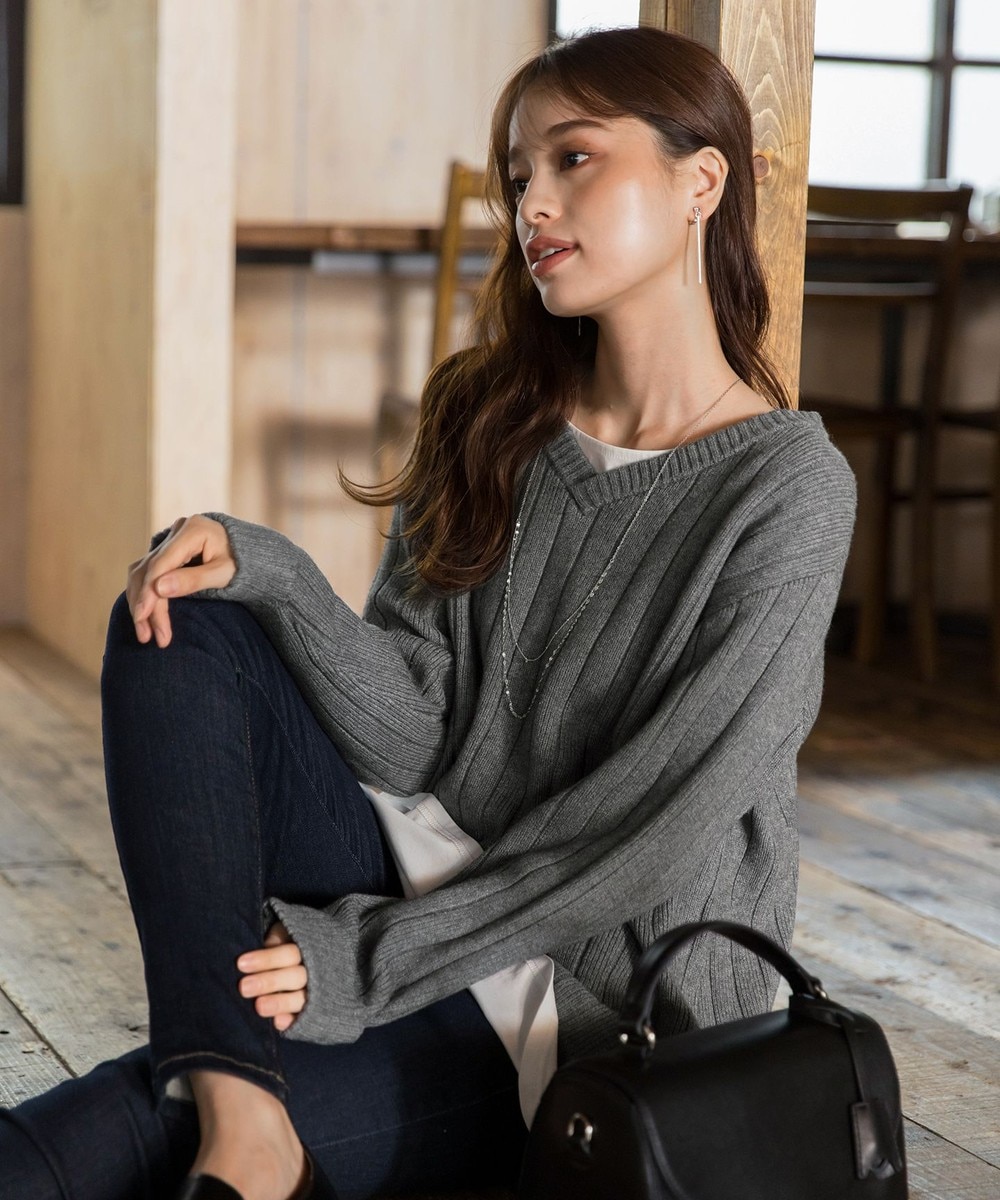 【オンワード】 Tiaclasse>ワンピース 【洗える】着回し自在のリブニット&カットソーチュニック(2点セット) ブラック L レディース 【送料無料】