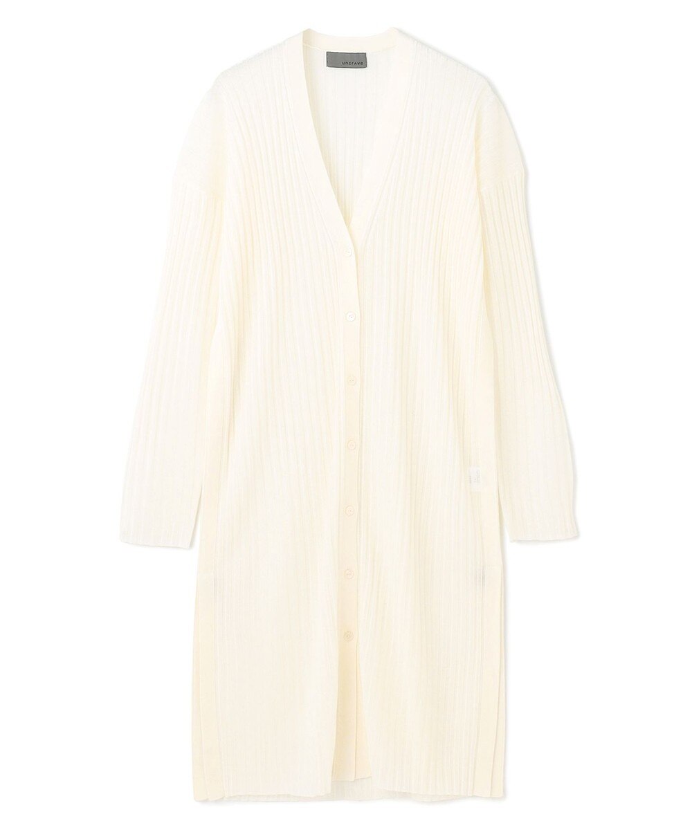 【オンワード】 uncrave>トップス 【手洗い可】シアーニット リブロングカーディガン オフ F レディース