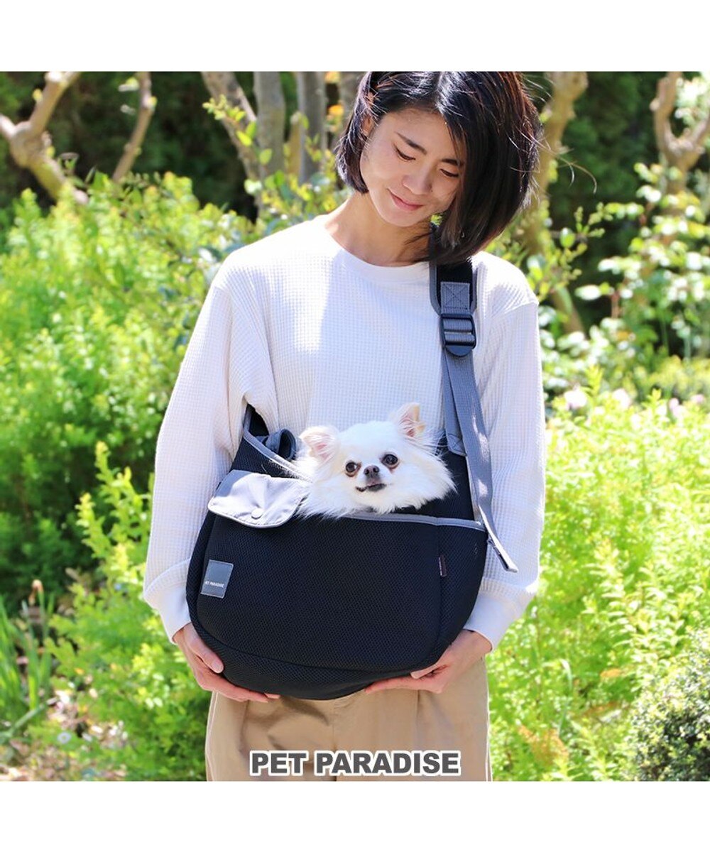 PET PARADISE>ペットグッズ ソフト メッシュスリング キャリーバッグ【超小型犬】 ブラック / ホワイト ブラック - 【送料無料】