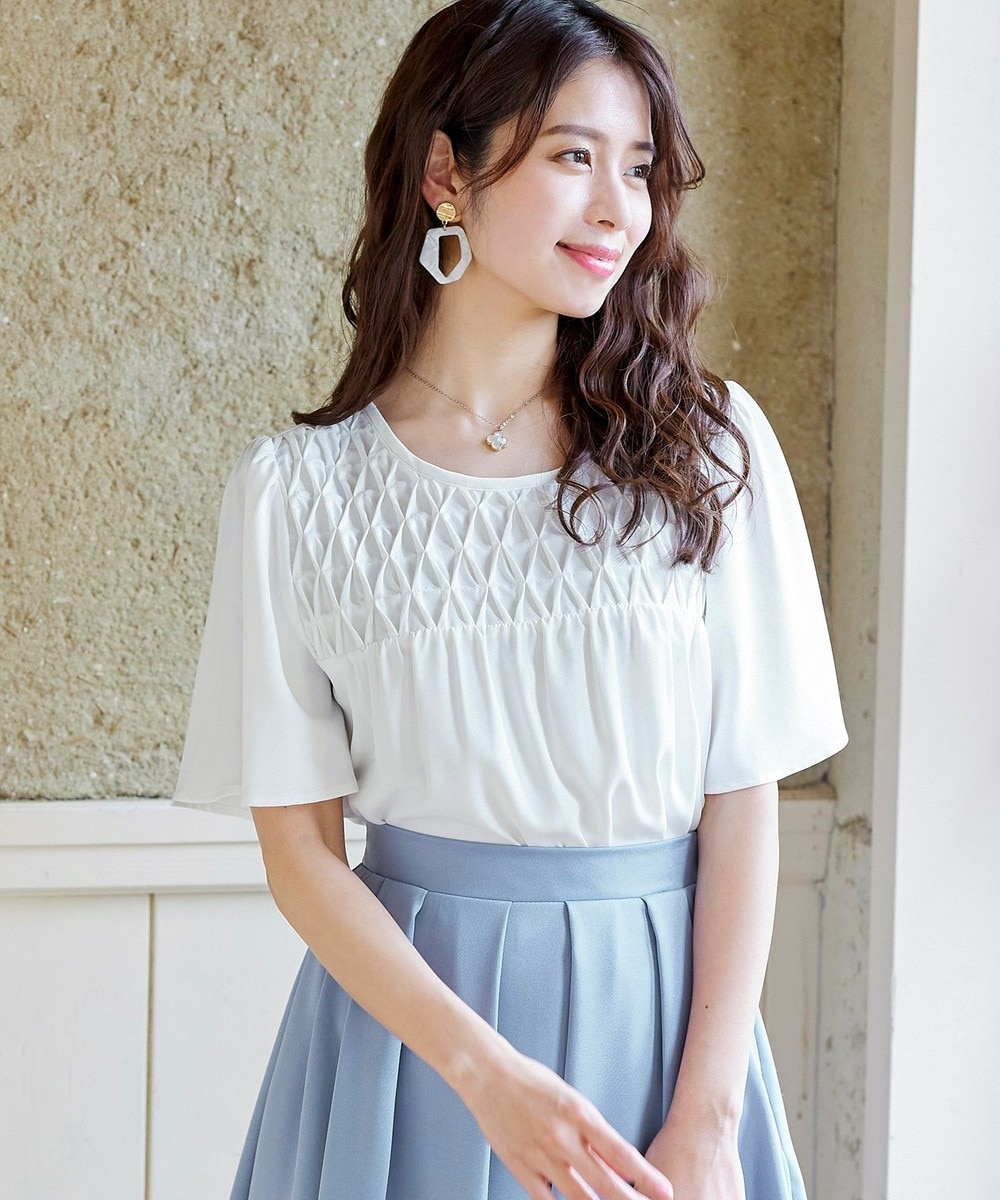 【洗える】大人上品なウェーブピンタックブラウス