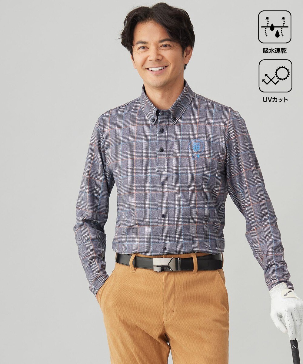 【オンワード】 23区GOLF>トップス 【MEN】【吸水速乾/UVカット】タータンチェック柄長袖シャツ ネイビー L メンズ