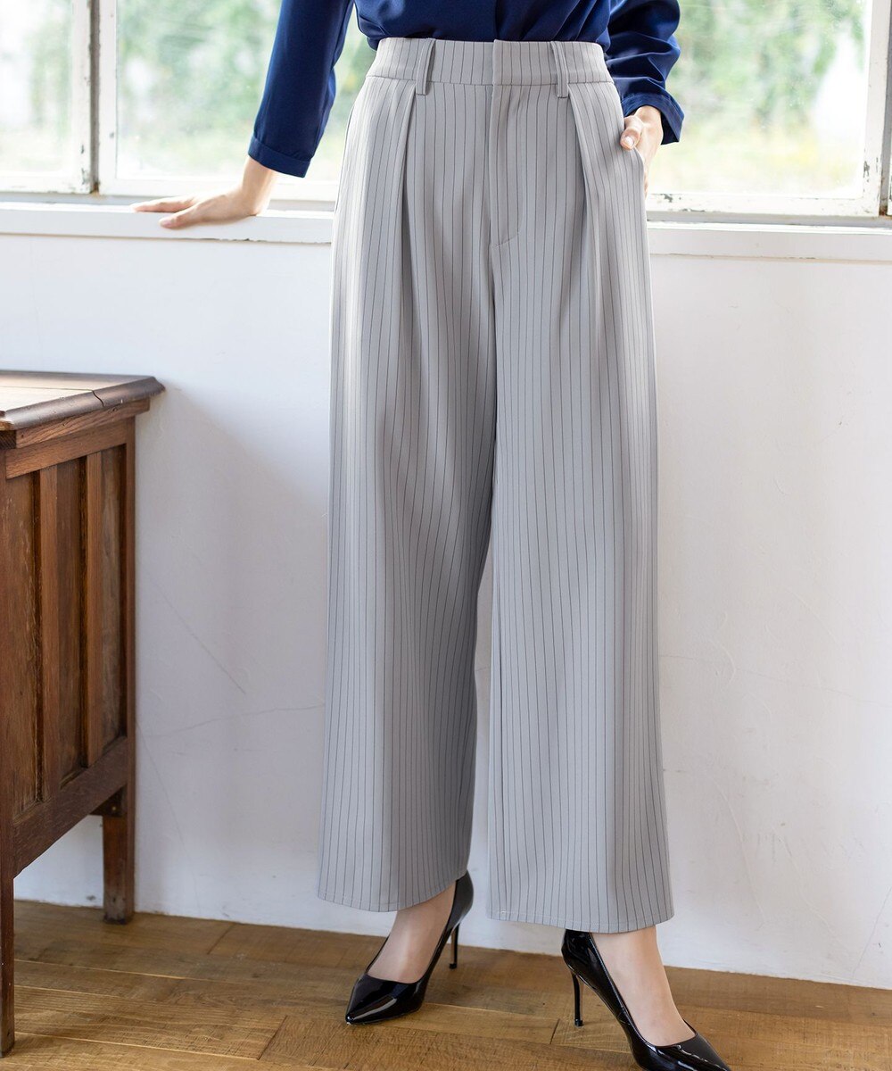 【洗える】脚長効果も叶うストライプワイドパンツ