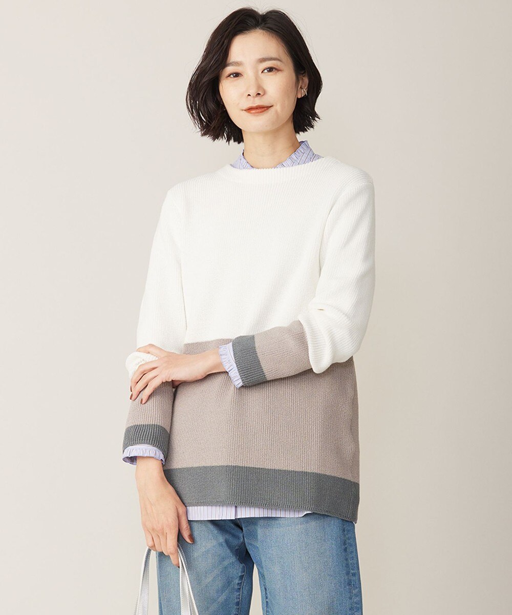 【オンワード】 J.PRESS LADIES S(小さいサイズ)>トップス 【洗える】CLEAR COTTON BLEND カラーブロック ニット ホワイト S レディース 【オンワード】 J.PRESS LADIES S(小さいサイズ)>トップス 【洗える】CLEAR COTTON BLEND カラーブロック ニット ホワイト S レディース