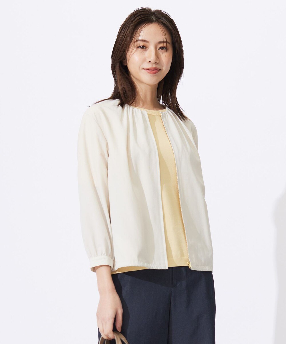 【オンワード】 J.PRESS LADIES>ジャケット/アウター 【洗える】80/1スパンタイプライター ノーカラー ブルゾン ベージュ 9 レディース