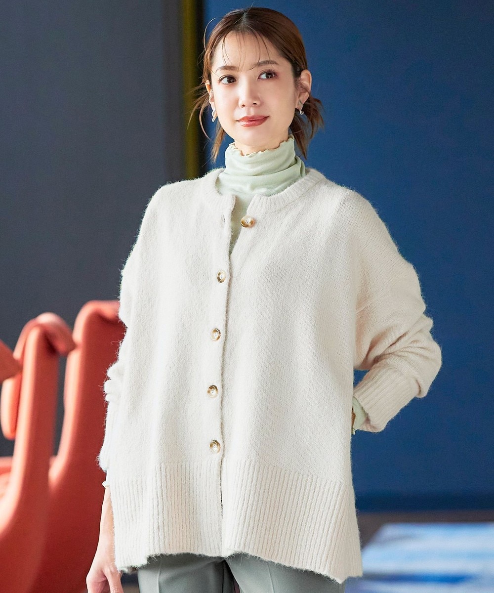 【洗える】クルーネックメランジカーディガン