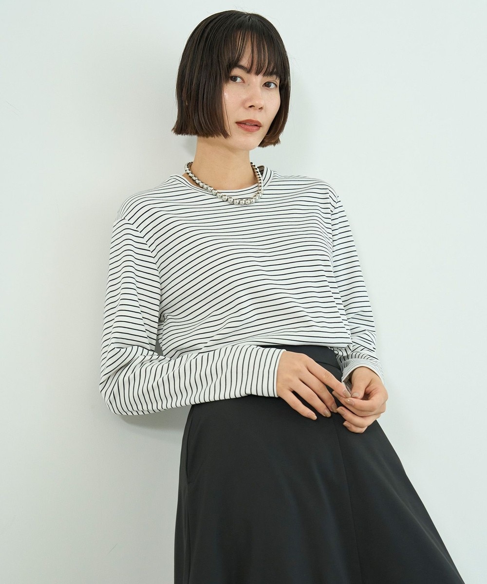 【オンワード】 UNFILO>トップス コットンスムース レイヤードインナー ボーダー(オフ×ブラック) M レディース 【オンワード】 UNFILO>トップス コットンスムース レイヤードインナー ボーダー(オフ×ブラック) M レディース