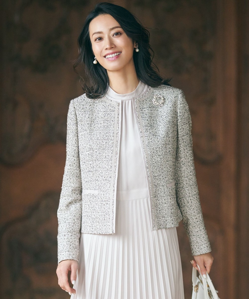 【オンワード】 23区>ジャケット/アウター 【セットアップ対応】シャインツイードストレッチ ノーカラー ジャケット モノトーン 40 レディース 【オンワード】 23区>ジャケット/アウター 【セットアップ対応】シャインツイードストレッチ ノーカラー ジャケット モノトーン 40 レディース