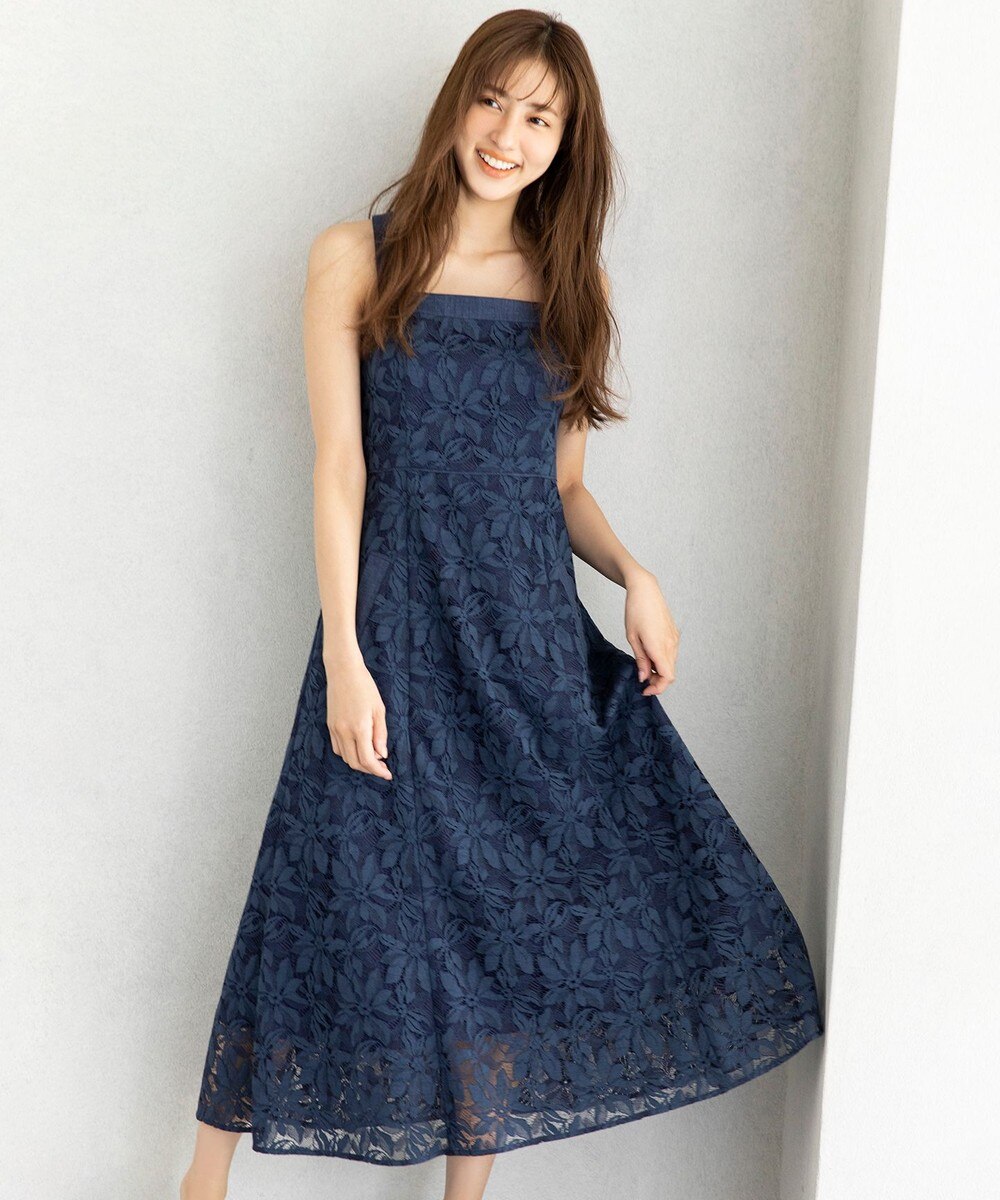 注目の商品 オンワード Tocca ワンピース Tocca Lavender Linen Like Lace Dress ネイビー 4 レディース かいこみ