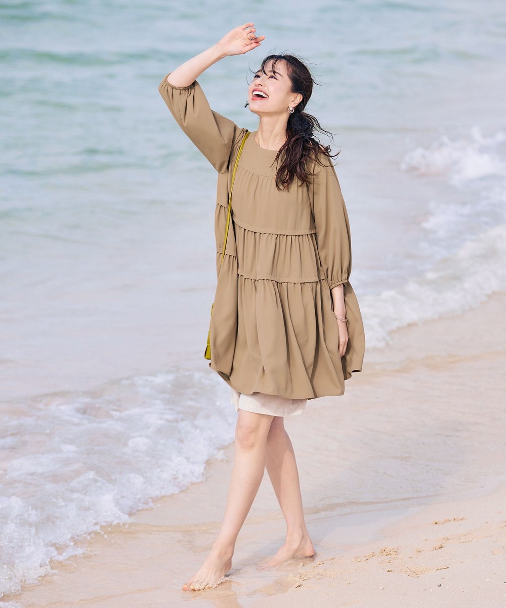 【洗える】ティアードチュニックブラウス