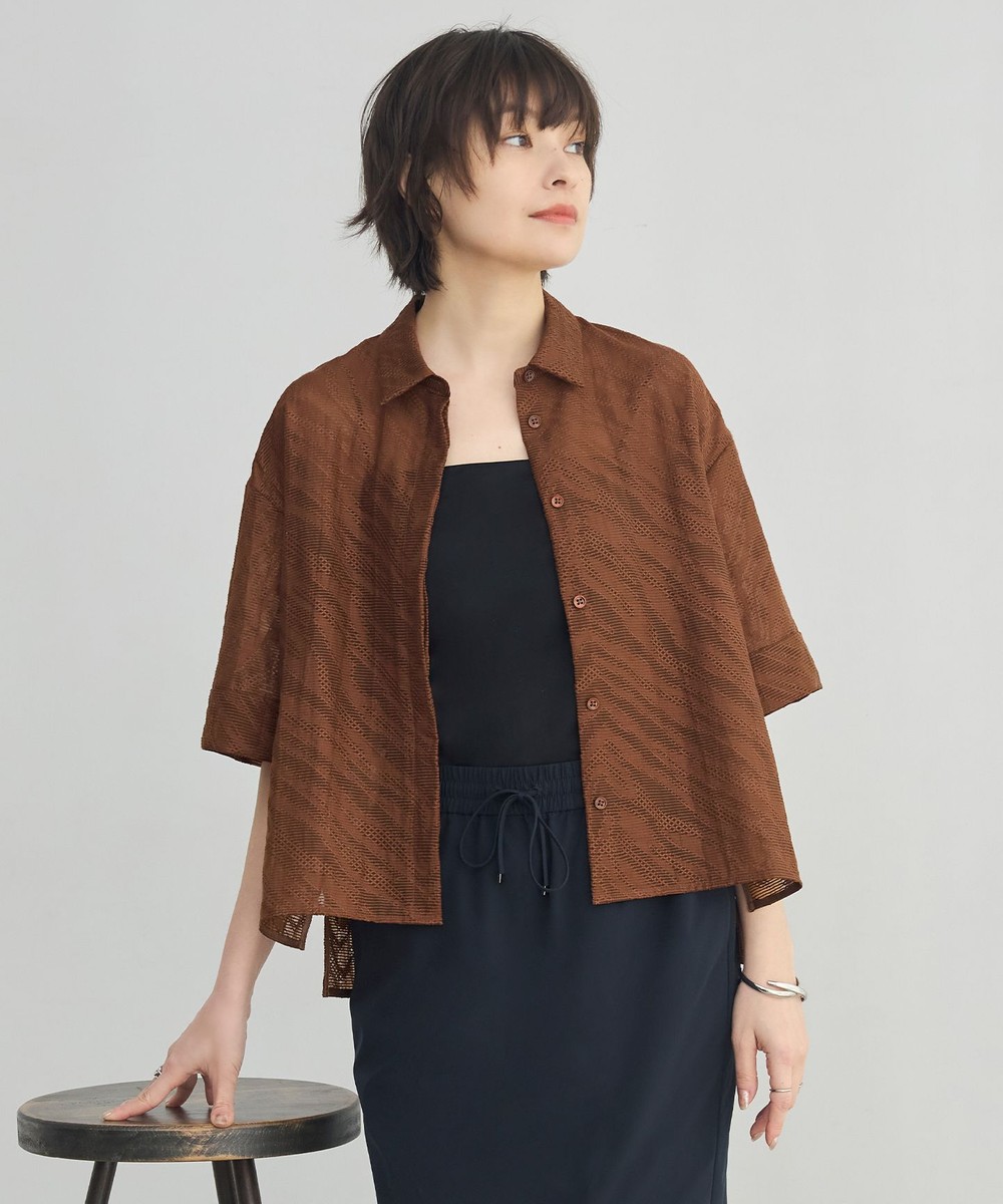【オンワード】 ICB L(大きいサイズ)>トップス 【洗える】ゼブラシアーJQ クロップドシャツ マットブラウン 44 レディース 【オンワード】 ICB L(大きいサイズ)>トップス 【洗える】ゼブラシアーJQ クロップドシャツ マットブラウン 44 レディース