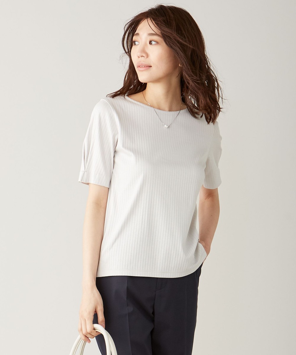 【オンワード】 J.PRESS LADIES S>トップス 【WEB限定色あり】コットンリブスムース クルーネックTシャツ ホワイト S レディース 【送料無料】