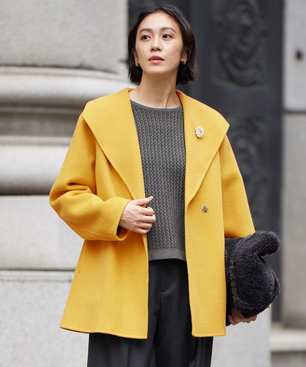 【オンワード】 自由区 L(大きいサイズ)>ジャケット/アウター 【カタログ掲載】ウールリバーショート コート イエロー 44 レディース 【オンワード】 自由区 L(大きいサイズ)>ジャケット/アウター 【カタログ掲載】ウールリバーショート コート イエロー 44 レディース