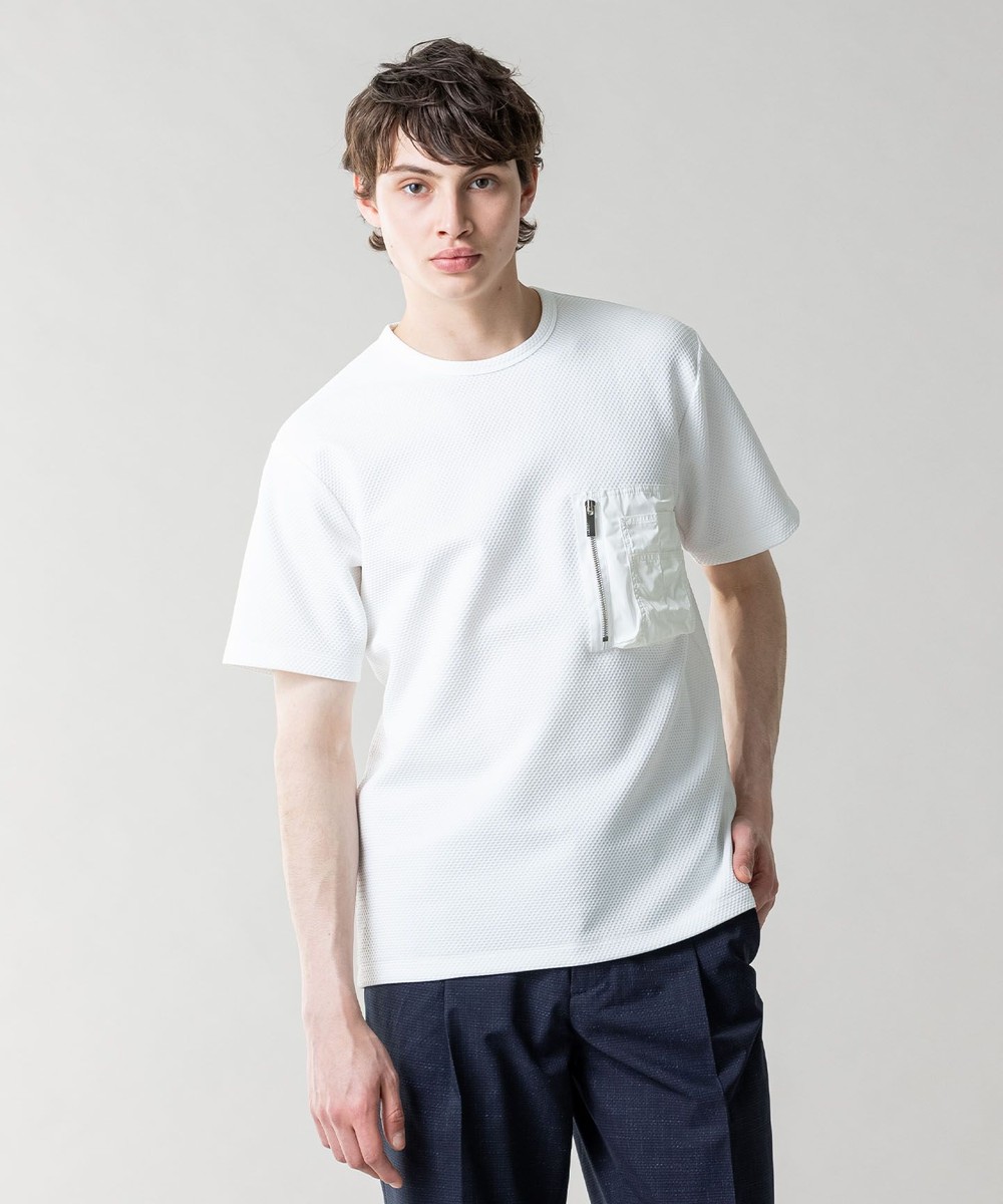 【オンワード】 JOSEPH MEN>トップス ブロッキングメッシュジャガード Tシャツ ホワイト 48 メンズ 【送料無料】