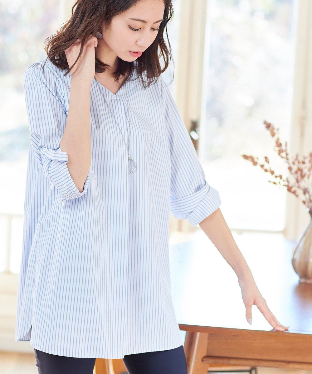 【洗える】小顔効果も叶うVネックロールアップチュニック