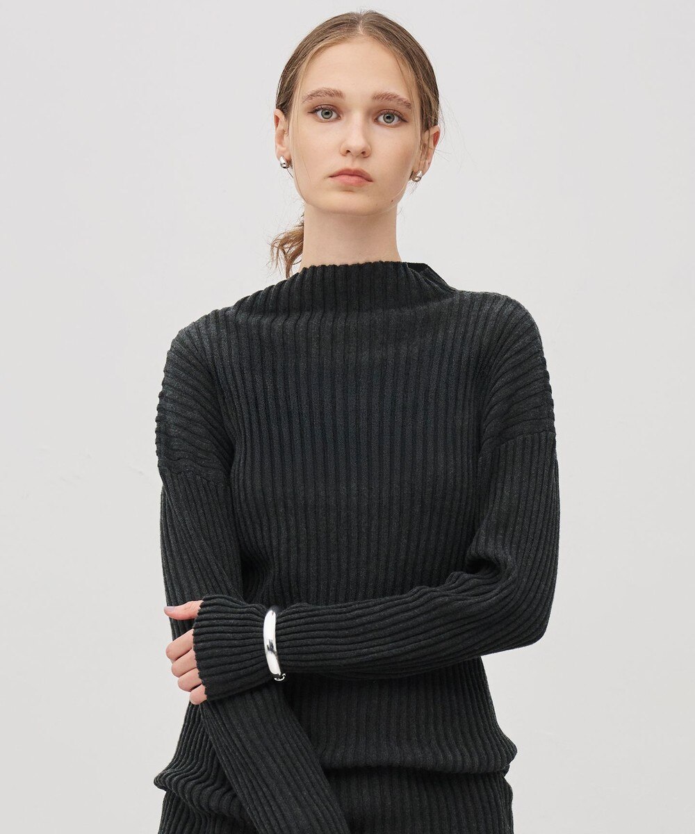 【オンワード】 uncrave>トップス 【手洗い可】シアーストライプニット タートルトップス チャコール F レディース