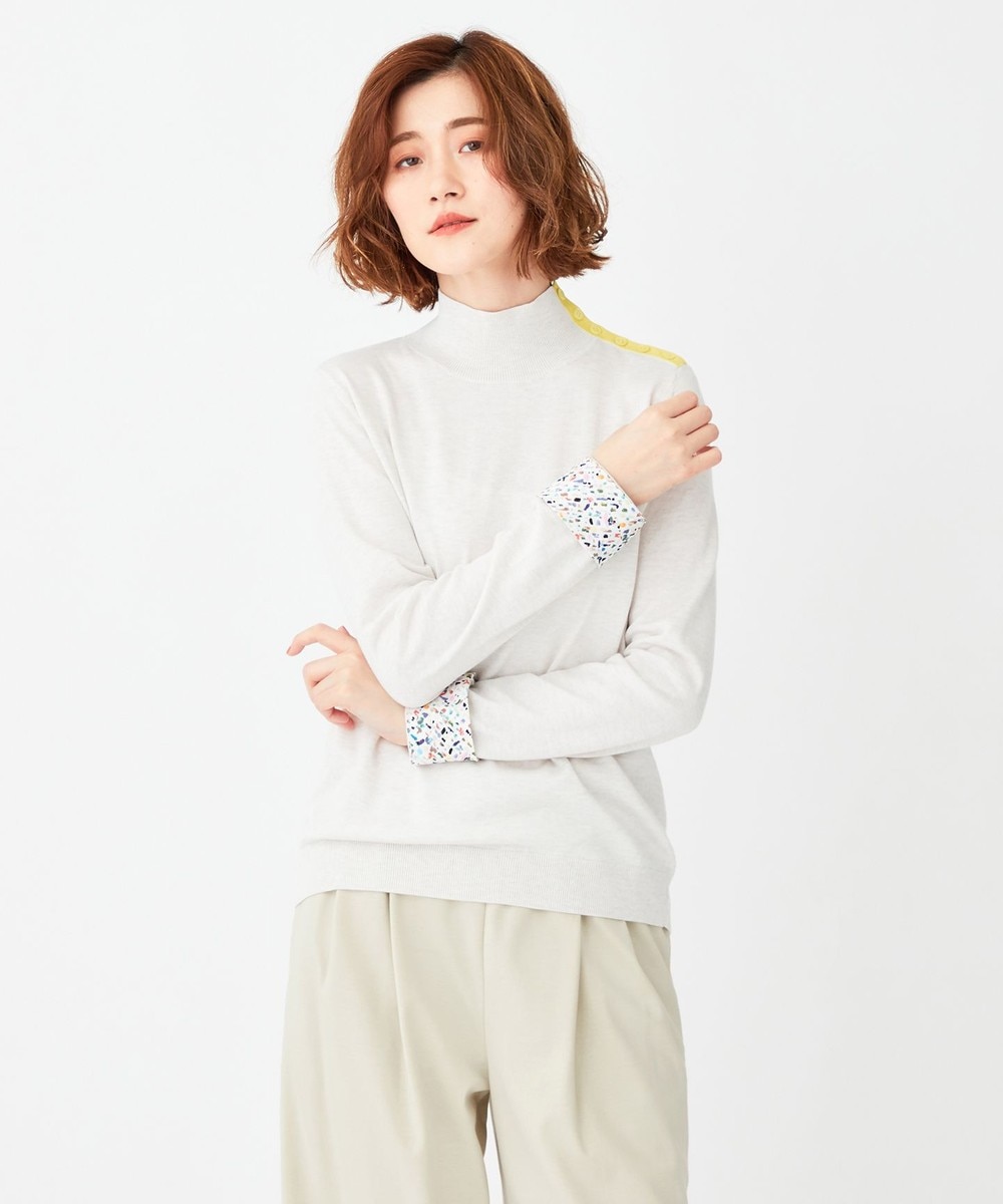 【オンワード】 Paul Smith>トップス 【WEB限定アイテム・洗える】Painted Ditsy コンビネーション タートルニット ダルブルー XL レディース 【送料無料】