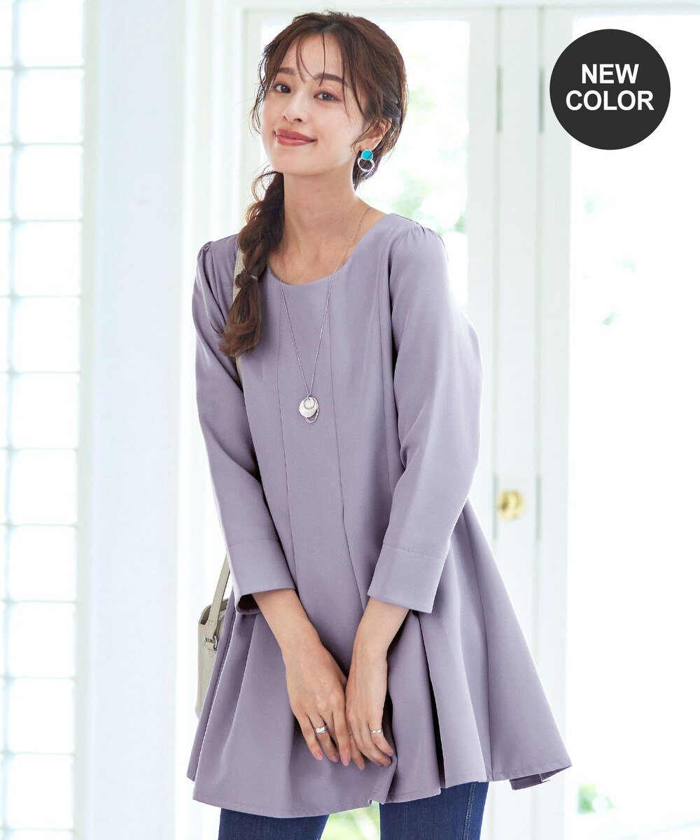 【洗える】ダブルラインタックチュニックブラウス