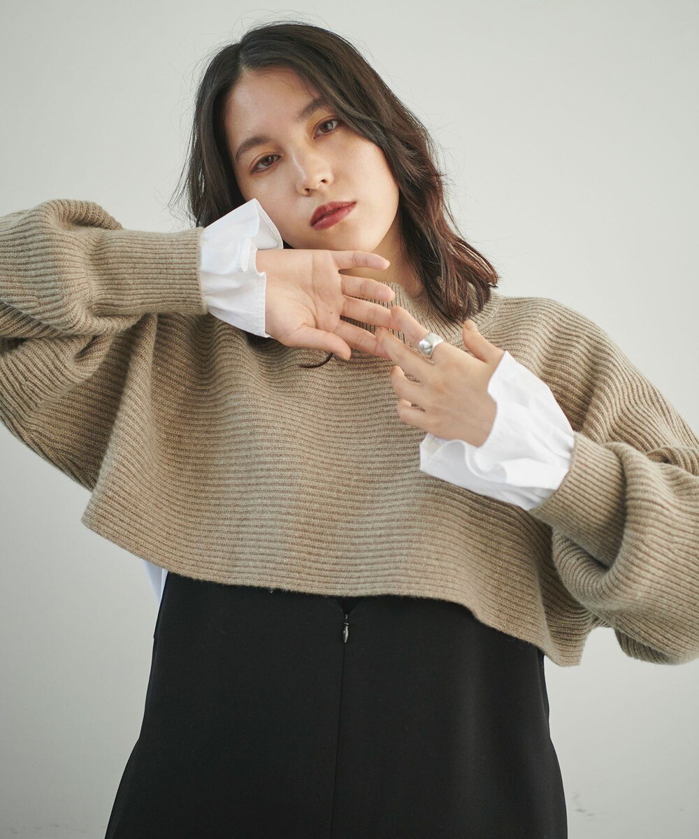 【オンワード】 #Newans>トップス 【洗える】カシミヤブレンドバルキーショート丈ニット ベージュ 1 レディース 【送料無料】