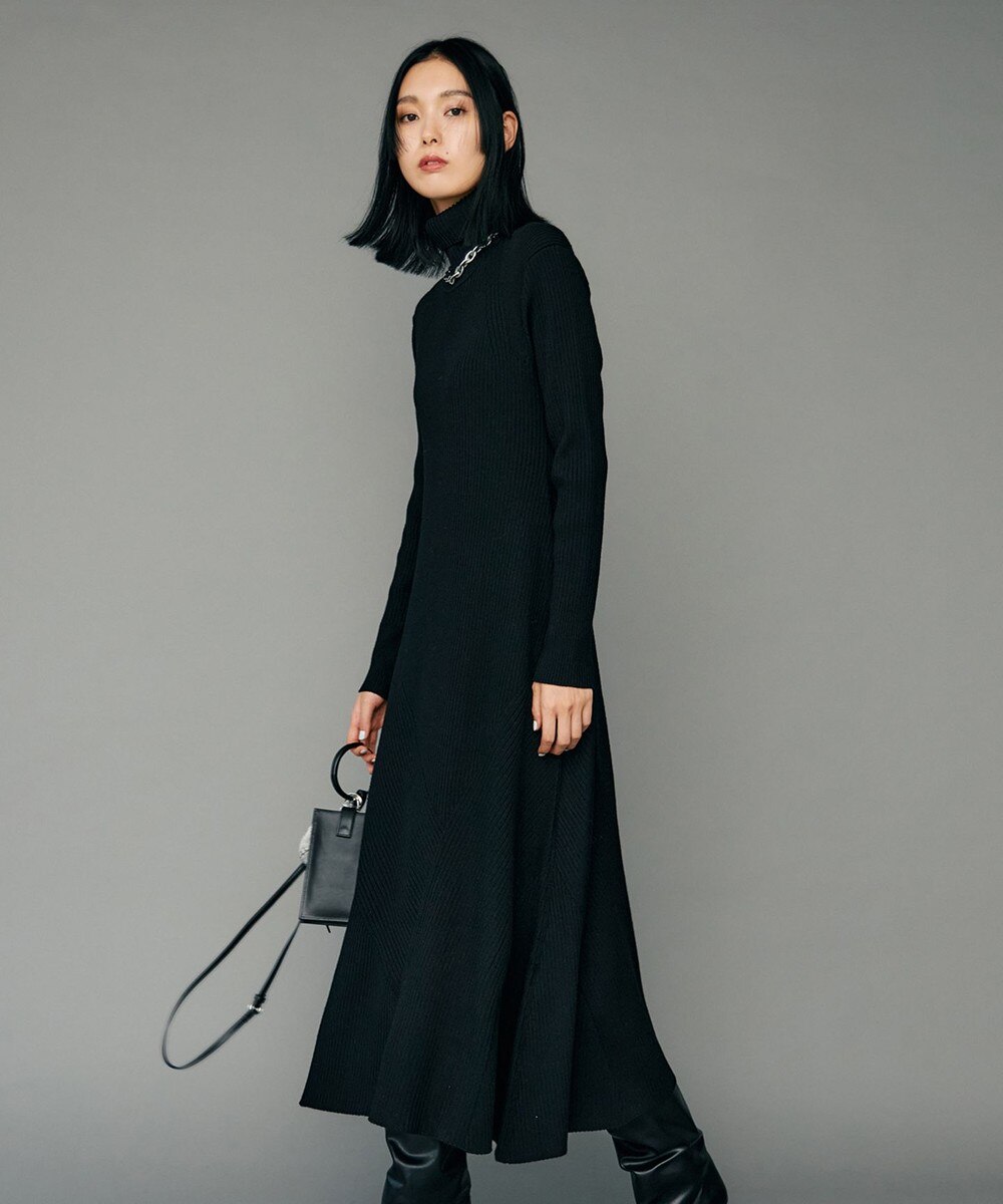 【オンワード】 ICB L>ワンピース 【マガジン掲載】 ウールポリエステルバルキー リブニットワンピース(番号CL26) ブラック L レディース 【送料無料】